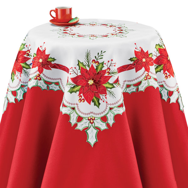 The Holiday Aisle Javarri Embroidered Poinsettia Blossom Table Linens